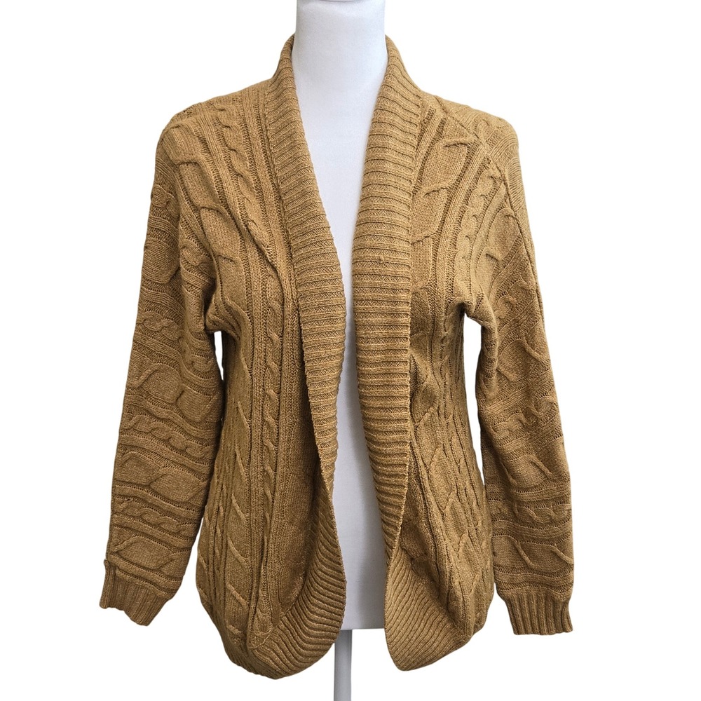 STACCATO Cable Knit Collar Open Cardigan Sweater Women's Size S Brown